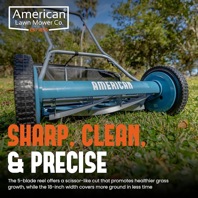 American Lawn Mower 1804-18 18" 5-Blade Reel Mower with Grass Catcher
