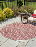 Unique Loom Outdoor Trellis Collection Area Rug - Tribal Trellis (3' 3" Round, Rust Red/ Ivory)