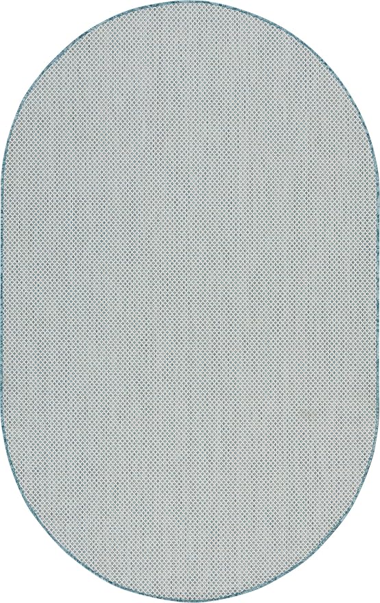 Nourison Home Courtyard Ivory Aqua 5' x 8' Oval Area Rug - Easy Clean, Non Shedding, Bed Room, Living Room, Dining Room, Kitchen (5' x 8' Oval)