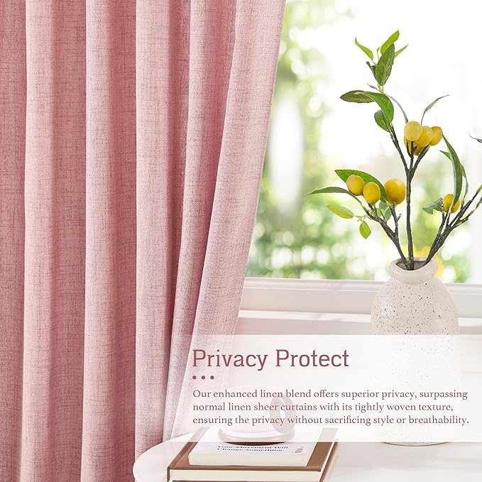 RYB HOME Living Room and Dining Room Curtains and Drapes Linen Sheer, Light - Image 2