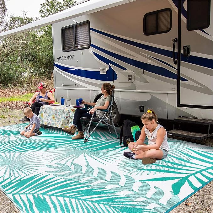9x18ft Outdoor Rug for Patios, Reversible RV Outdoor Rug, Waterproof Straw Plastic Large Outdoor Mat for Camper, Picnic, Backyard, Deck, Balcony, Porch