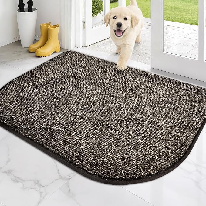 PURRUGS Dirt Trapping Door Mat Half Round 32" x 47", Non-Slip Machine Washable Entry Rug, Entrance Mat, Indoor Front Door Mat, Super Absorbent Entryway Rug for Muddy Shoes & Paws, Heathered Brown