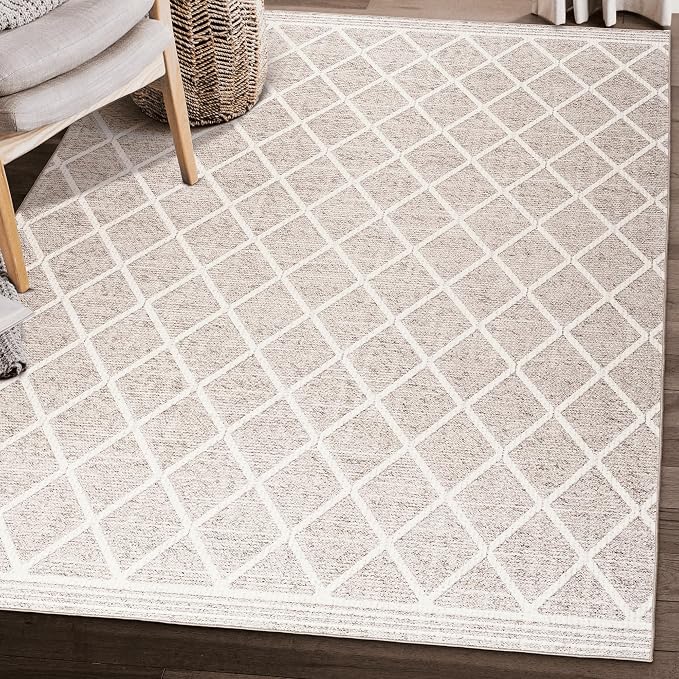 ReaLife Rugs Machine Washable Area Rug Runner - Living Room Bedroom Bathroom Kitchen Entryway Office - Padded Low Pile Stain Resistant Premium - Boho Modern Farmhouse - Tessa - Beige Ivory 3' x 5'
