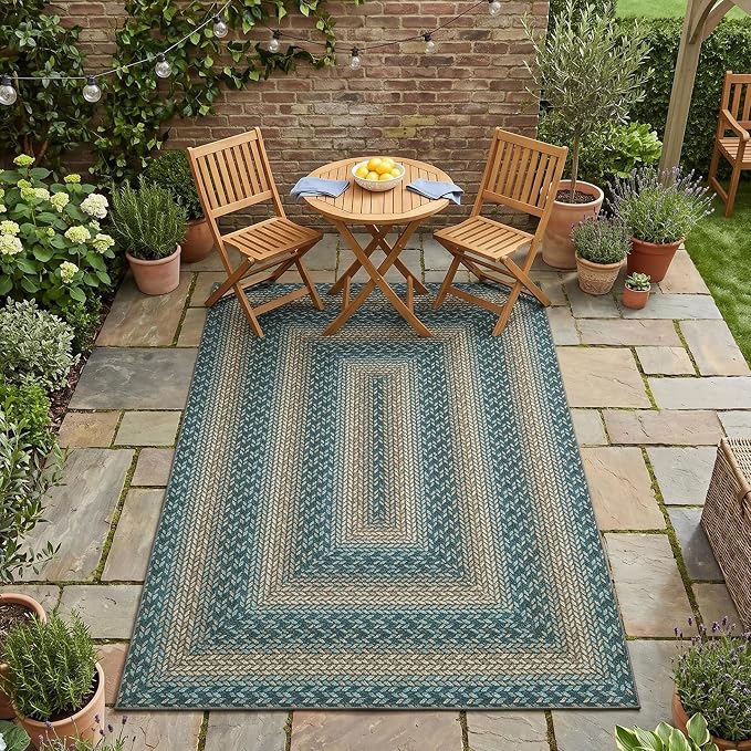 Garvee Easy Jute 4x6 Outdoor Rug Washable Non Slip Braided-Print Neutral Rugs for Living Room Ultra-Thin Non-Shedding Foldable Carpet Indoor Outdoor Farmhouse Rug for Bedroom Kitchen Porch Green/Camel