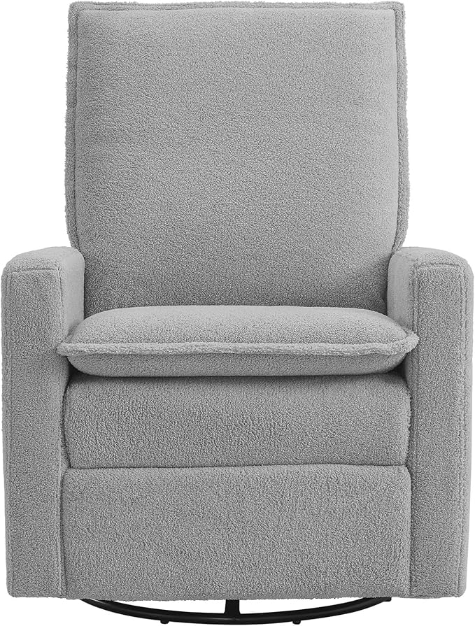 Oxford Baby Uptown Upholstered Glider Recliner Rocking Chair 360° Swivel for Nursery and Living Room - Boucle Koala Gray, Green Guard Gold Certified
