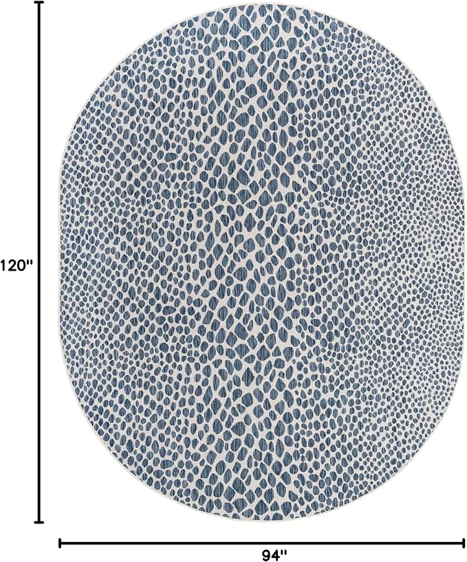 Unique Loom Outdoor Collection Area Rug - Cape Town (7' 10" x 10' Oval, Blue/ Olive)