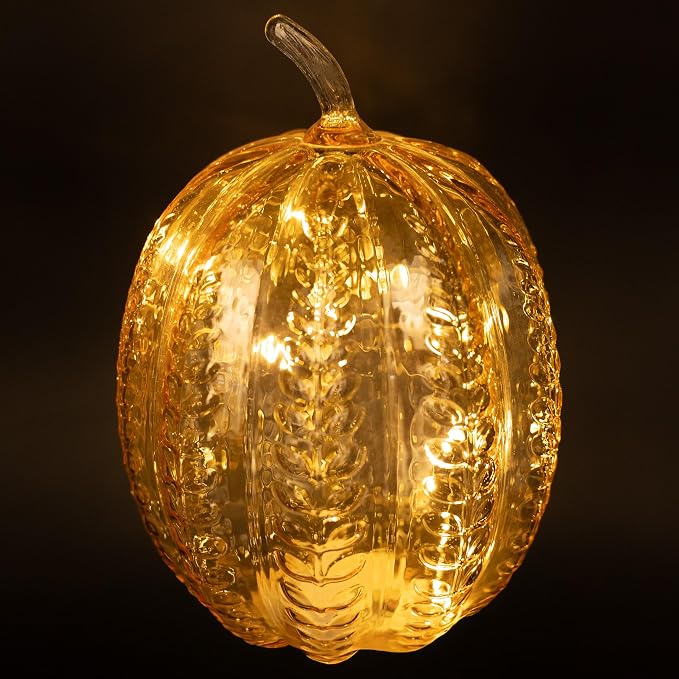 Boston International Handblown Art Glass Pumpkin Thanksgiving Halloween Decorations for Home, Large, Apple Cider Wheat