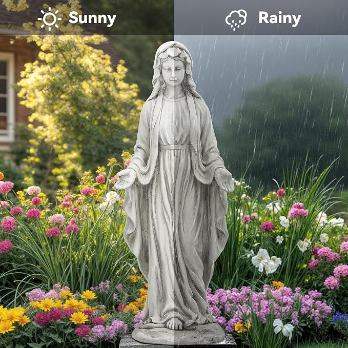 Virgin Mary Statue Outdoor, Large 30 Inch Religious Garden Statue | Blessed Catholic Praying Statue, Durable Weather MGO Stone Sculptures, for Home,Yard,Patio,Forch, Brings Peaceful Blessings