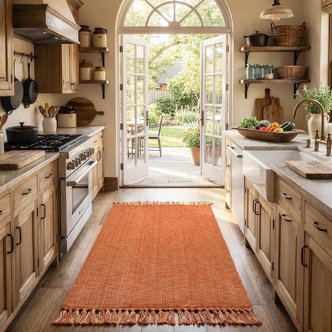 Collive 3' x 5' Indoor Outdoor Rug, Modern Farmhouse Entryway Rug Washable Kitchen Rugs, Hand-Woven Front Door Mat Throw Carpet for Bedside Nursery Porch Terracotta Fall Decor