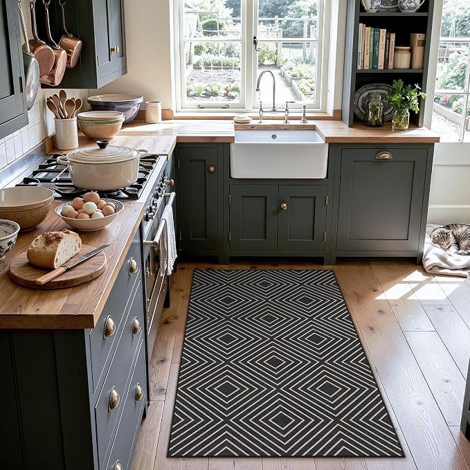 Tribesigns Modern Easy Jute 3x5 Washable Outdoor Patio Porch Area Rug,Black | Machine Washable, Non-Slip with 4 Rug Tape, Ultra-Thin Low Pile, for Farmhouse Indoor Kitchen Entryway Deck RV Balcony