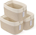 XUANGUO Woven Cotton Rope Storage Baskets 15x10x9.3" 3 Pack White and Brown | Decorative rectangular storage baskets for shelves and closets; storage bins organize clothes, toys, books and nursery items.