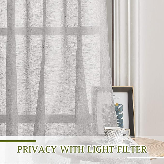 NICETOWN Sheer Linen Bedroom Window Curtains 84 inches Length, Grommet Privacy - Image 3