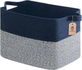 Goodpick 50L Large Cotton Rope Storage Basket, 18" x 14" x 12", Blue | Blankets, Pillows & Toys Storage, Decorative Rectangle Basket, Living Room & Bedroom Organization, Built-In Handles