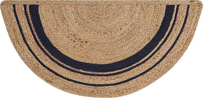 Boho Braided 1.5x3 Area Rug - Jute Natural Fiber Half Round Rug for Living Room Entryway, Farmhouse, Home, Indoor Rugs Jute Door mat for Bathroom, Kitchen (Black Natural, 1.5 X 3 ft)
