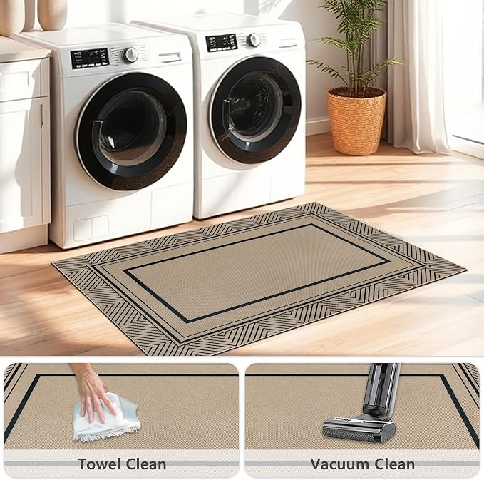 Capslpad Faux Jute 3x5 Area Rug, Geometry Line Patio Rug, Washable Front Porch Rug, Farmhouse Non-Slip Entryway Rugs for Indoor Outdoor, Black