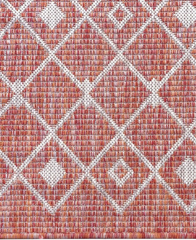 Unique Loom Outdoor Trellis Collection Area Rug - Tribal Trellis (13' Square, Rust Red/ Ivory)