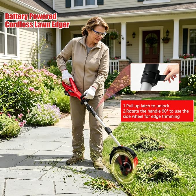 4-in-1 Cordless Lawn Mower, Weed Eater and Edger Combo, Adjustable Height & Angle, Electric String Trimmer with Wheels Grass Trimmer for Garden Yard (2x4.0Ah Battery & Charger Included)