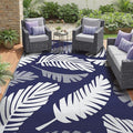 GENIMO Outdoor Rug, Waterproof Plastic Rugs for Patio, 6'x9' Blue White | Outside Larger Leaf Carpet Mat for Porch Decor, Deck, Balcony, Camping, RV, Backyard, Picnic, Beach, Reversible, Foldable