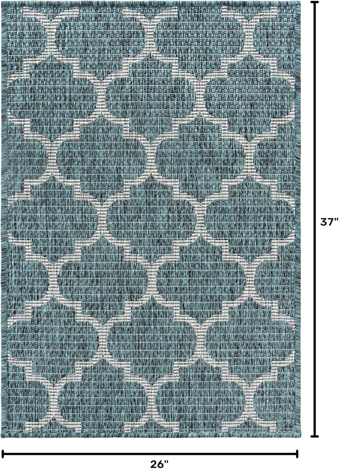 Unique Loom Outdoor Trellis Collection Area Rug (2' 2" x 3' 1" Rectangle, Teal/ Gray)