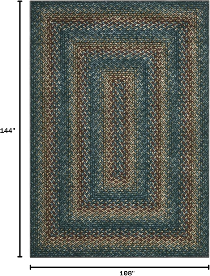Garvee Braided-Print Washable 9x12 Living Room Rug Non Slip Ultra-Thin Neutral Rug Indoor Outdoor Easy Jute Rugs Foldable Non-Shedding Farmhouse Carpet for Bedroom Kitchen Porch Patio Deck Teal/Rust