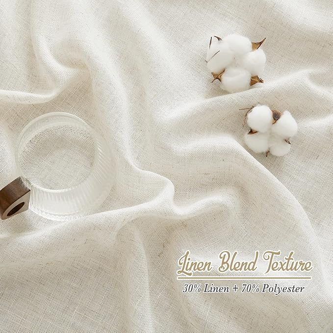 NICETOWN Natural Linen Burlap Curtains 135 inches Long, Grommet Semi Sheer Curtains Privacy with Light Filtering Window Treatments for Bedroom/Living Room, W52 x L135, 2 Panels