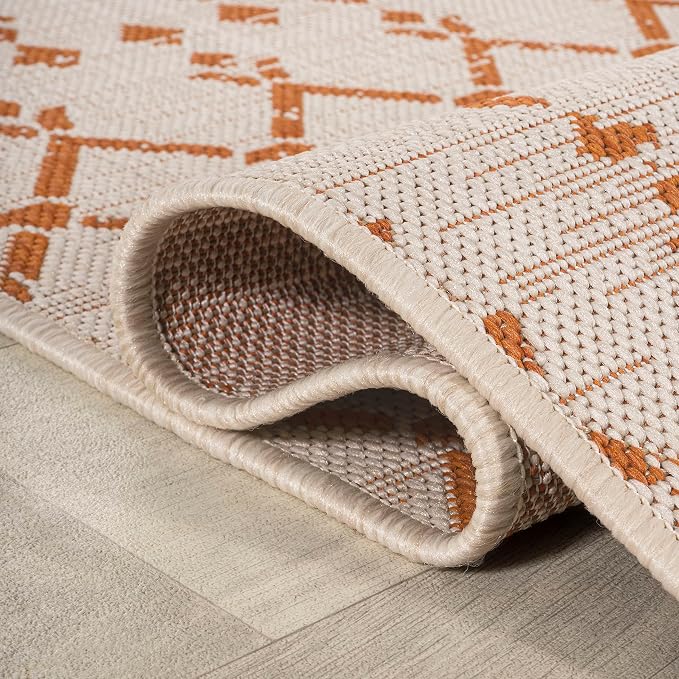 JONATHAN Y Moroccan Geometric Indoor Outdoor Area Rug 5X8 Cream/Orange, Ourika Textured Weave for Backyard, Patio, Porch, Easy-Cleaning, High Traffic, Pet-Friendly, Non-Shedding (SMB108O-5)