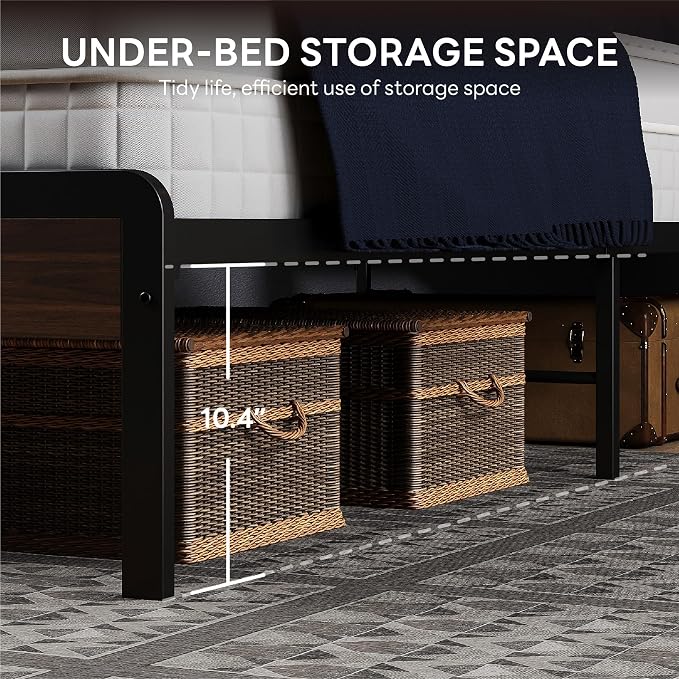 LIKIMIO California King Bed Frames with 2-Tier Storage Shelf Headboard | Dark Wood Platform Bed, Camas California King with Strong Metal Support, Sturdy, Noise-Free, No Box Spring Needed,Dark Walnut