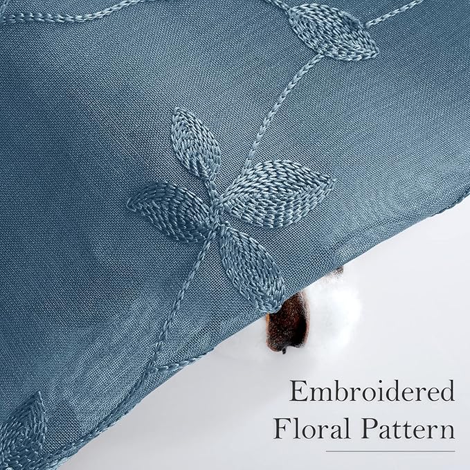 HOMEIDEAS Cyan Blue Sheer Curtains 52 X 63 Inches Length 2 Panels Embroidered - Image 2