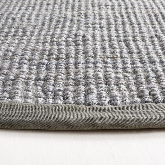 SAFAVIEH Area Rug 9' Round - Natural Fiber Collection - Light Grey, Handmade Jute & Coir, Farmhouse Style, Chunky Textured Thick Pile (NF747F)