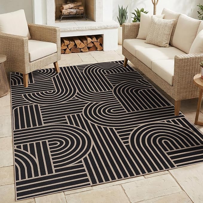GarveeHome Easy Jute Rug 8x10 Rainbow Abstract Washable Non Slip Living Room Ultra-Thin Bedroom Rug, Non Skid Backing Accent Carpet for Dining Room Office