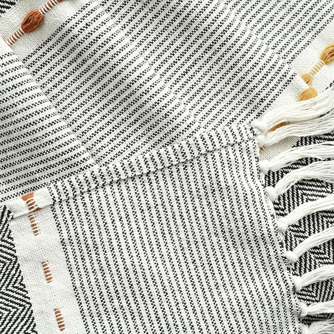 Lush Decor Herringbone Stripe Woven Tassel Yarn Dyed Cotton Throw Blanket 50" W x 60" L Black & Multi - Striped Throw Blankets - Black Couch Blanket
