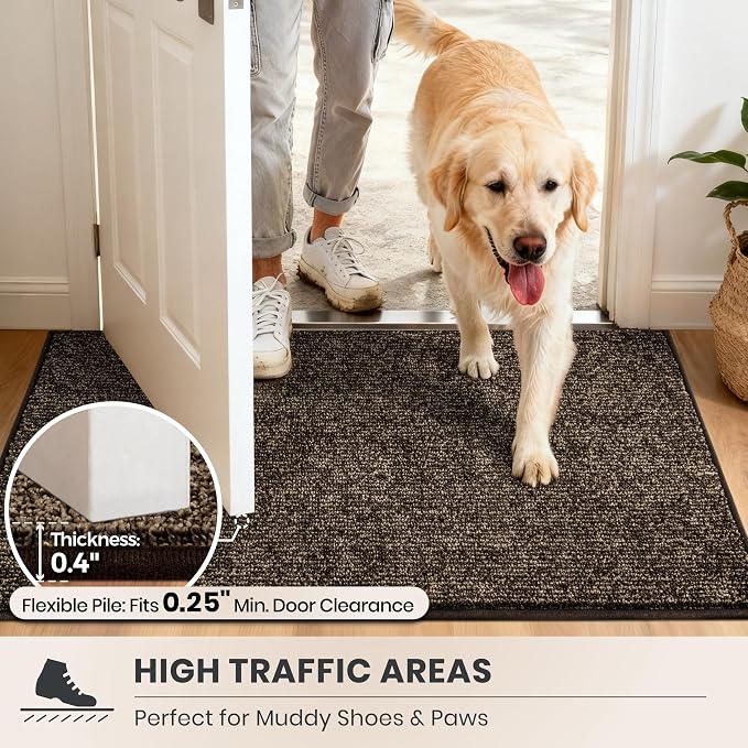 PURRUGS Dirt Trapping Door Mat 24" x 59", Non-Slip Machine Washable Entry Rug, Entrance Mat, Indoor Front Door Mat, Super Absorbent Entryway Rug for Muddy Shoes & Paws, Heathered Brown