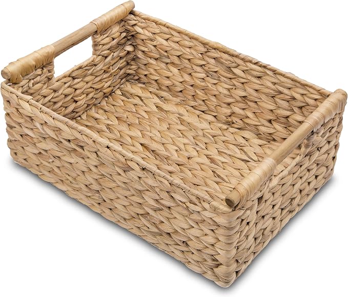 VATIMA Hyacinth Large Wicker Basket 15.5x10.8x6.2" | Rectangular, Wooden Handles, Shelf Organizer