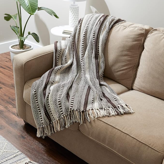DII Braided Striped Decorative Throw Blanket, 50x60, Dark Brown
