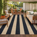 Lahome Striped Easy Jute Living Room Rug, 8x10 Outdoor Patio Rugs Washable | Black Indoor Area Rug, Modern Farmhouse Geometric Non Slip Non Shedding Carpet for Office Backyard Dining Room Sunroom