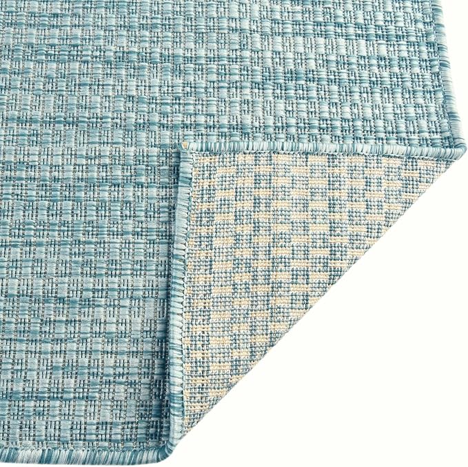 Unique Loom Collection Casual Transitional Solid Heathered Indoor/Outdoor Flatweave Area Rug (6' 1" x 9' Rectangle, Aquamarine/Ivory)