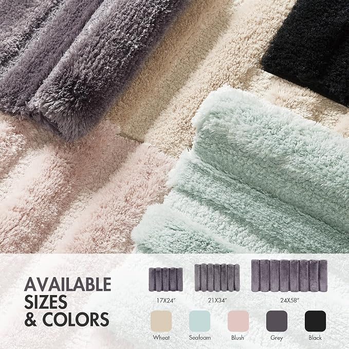 Madison Park Tufted Pearl Channel Absorbent Bathroom Rugs Non Slip Washable Bath Mat Shaggy Rugs For Bathroom Bedroom Plush Thick Soft Machine Wash Rubber Back Grey 17x24" 1 Piece