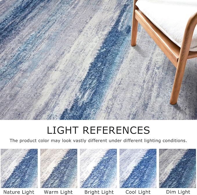 KOZYFLY Modern Abstract Washable Long Rug Runner 2.6x18 Hallway Rug Runner Non-Slip Soft Stair Runners, Blue/Grey/Beige Striped 18 feet Runner Rug for Kitchen Entryway Bathroom Foyer