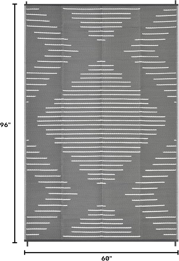 Garvee Waterproof Outdoor Rug 5x8 Rug Plastic Reversible Area Rugs Indoor Outdoor Carpet for Patio RV Porch Balcony Backyard Picnic Grey White