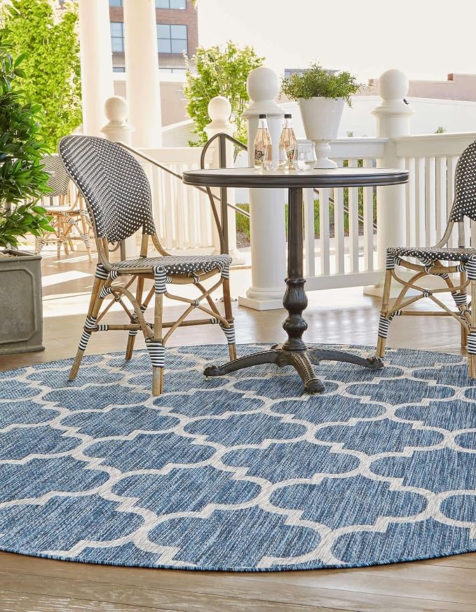 Unique Loom Outdoor Trellis Collection Area Rug - Trellis (Round 13' 0" x 13' 0", Navy Blue/ Ivory)