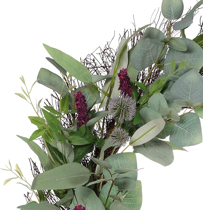 24" Artificial Lavender Floral Spring Wreath with Green Leaves