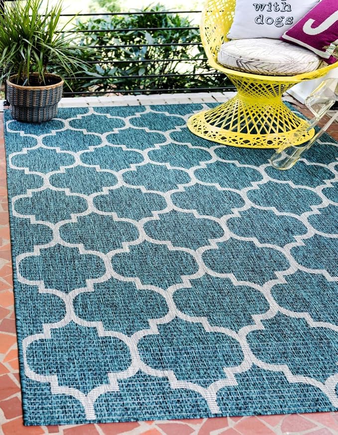 Unique Loom Outdoor Trellis Collection Area Rug (5' 3" x 7' 1" Rectangle Teal/Gray)