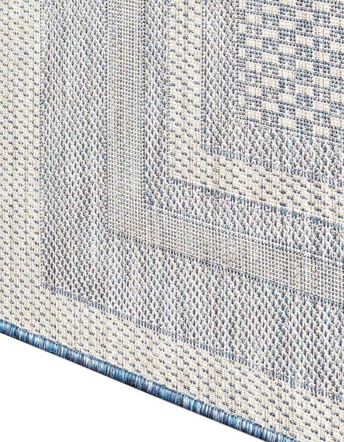 Unique Loom Outdoor Border Collection Area Rug - Soft Border (7' 10" Octagon, Blue/ Ivory)