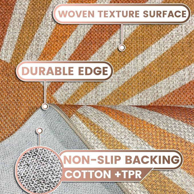 Washable Sun Easy Jute Rug, 8x10 Modern Boho Retro Outdoor Indoor Patio Farmhouse Large Area Rugs, Woven Ultra Thin Non Slip Carpet Mat for Living Dining Room Bedroom Classroom Kids Nursery Play Room