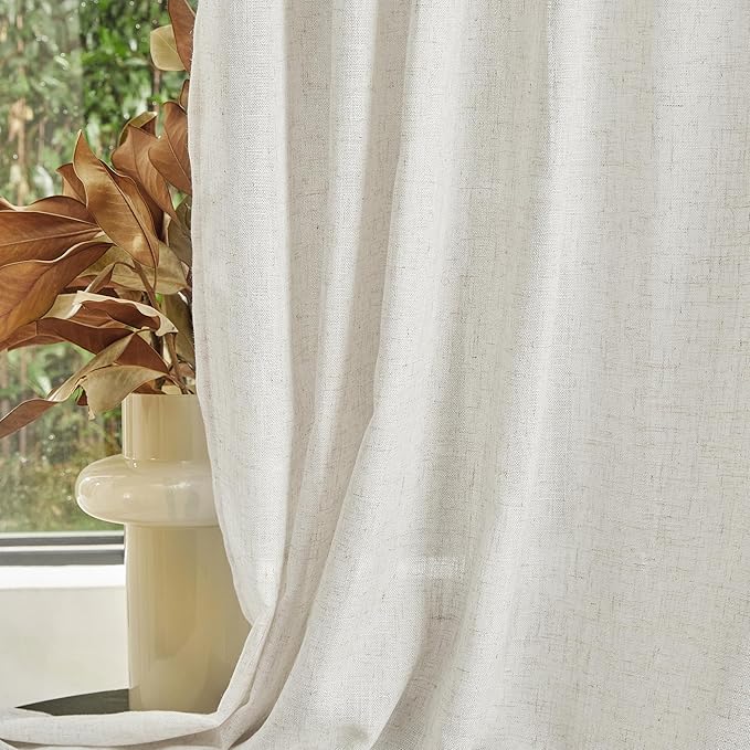 MYSKY HOME Country Curtains for Sliding Glass Door, Back Tab Semi Sheer Curtain Panels Extra Long Floor Length Drapes Linen Texture Soft Touch, 50x108 Inch, Linen, Set of 2