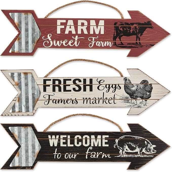 DII Farmhouse Wall Art Sign, Arrows, 3 Piece
