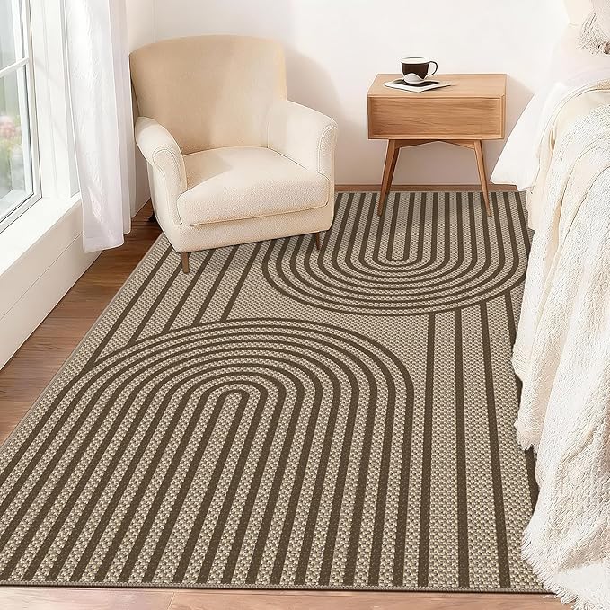 Faux Jute Rugs for Entryway, 3' x 5' Indoor Outdoor Rug, Brown Farmhouse Washable Ultra-Thin Non-Slip Area Rug for Foyer, Backdoor, Living Room, Kitchen, Bedroom, Balcony