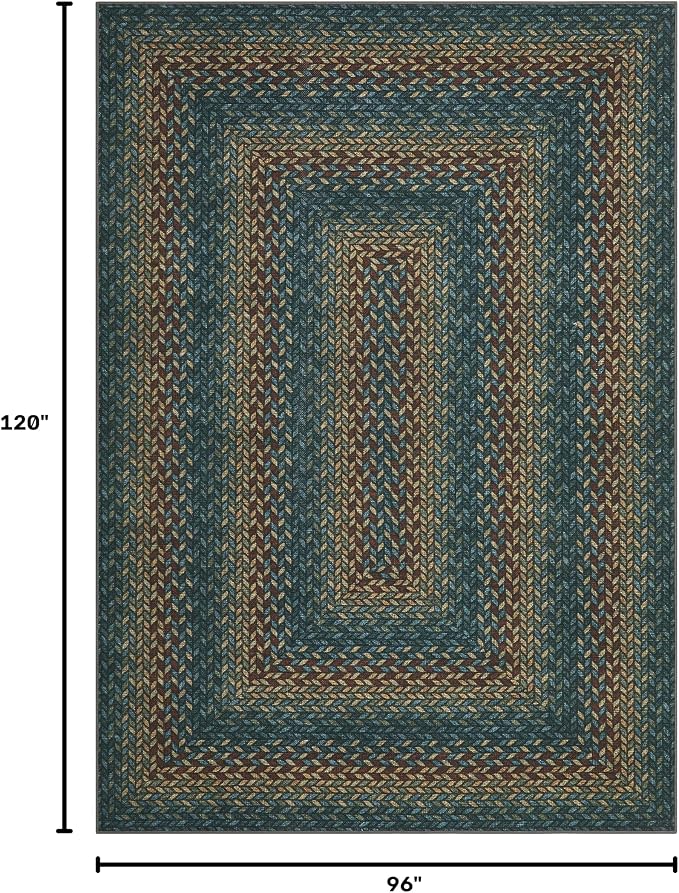 Garvee Indoor Outdoor Rug 8x10 Easy Jute Washable Rug Non Slip Braided-Print Neutral Rugs for Living Room Ultra-Thin Non-Shedding Farmhouse Rugs Foldable Carpet for Bedroom Kitchen Porch Teal/Rust