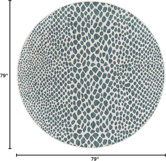Unique Loom Outdoor Collection Area Rug - Cape Town (6' 7" Round, Teal/ Ivory)
