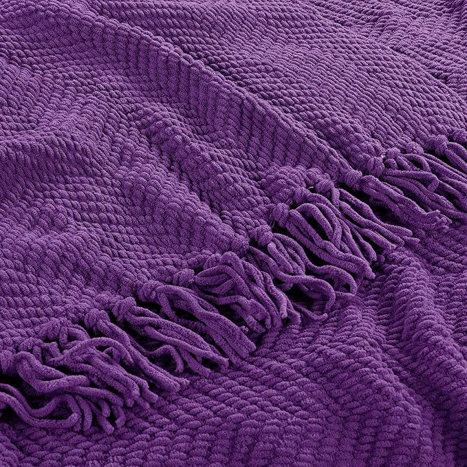 Home Soft Things Purple Throw Blanket Knitted Tweed Throw 50'' x 60'', Imperial Purple, Super Soft Cozy Warm Comfortable Breathable Throw for Living Room Chair Couch Bed Sofa Bedroom Home Décor